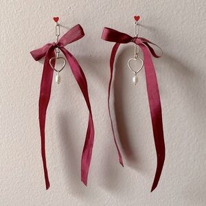 FREE ADD ON Sterling silver, pearl and silk bow drop earrings